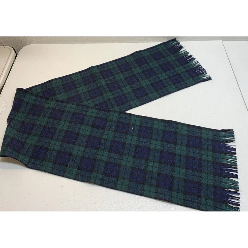 Vintage Pendleton Unisex Black Watch Tartan Virgin Wool Scarf 60x10.5 FLAW
